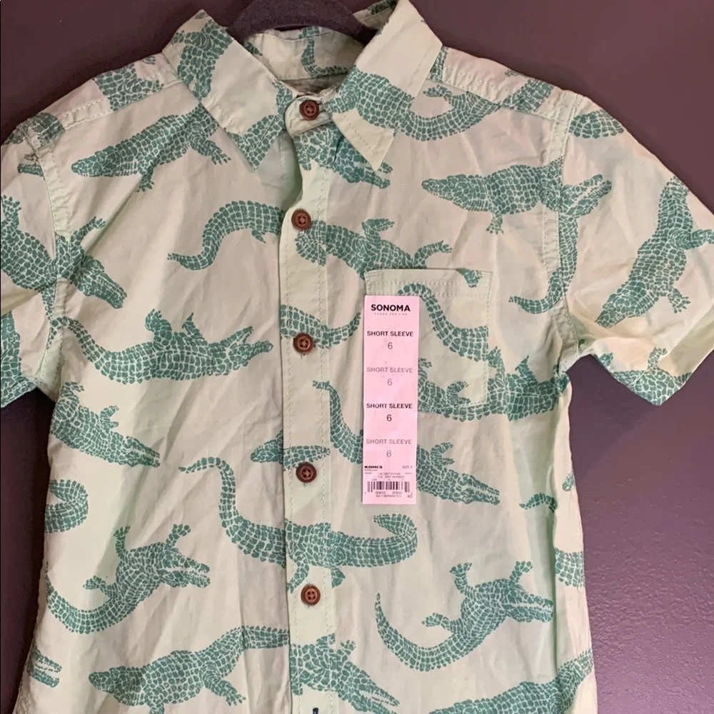 Sonoma Green Button Down Shirt with Dinosaur Print size 6